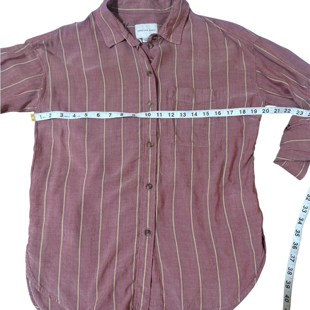 American Eagle Outfitters Burgundy Striped Button-Down Shirt - Picture 4 of 7